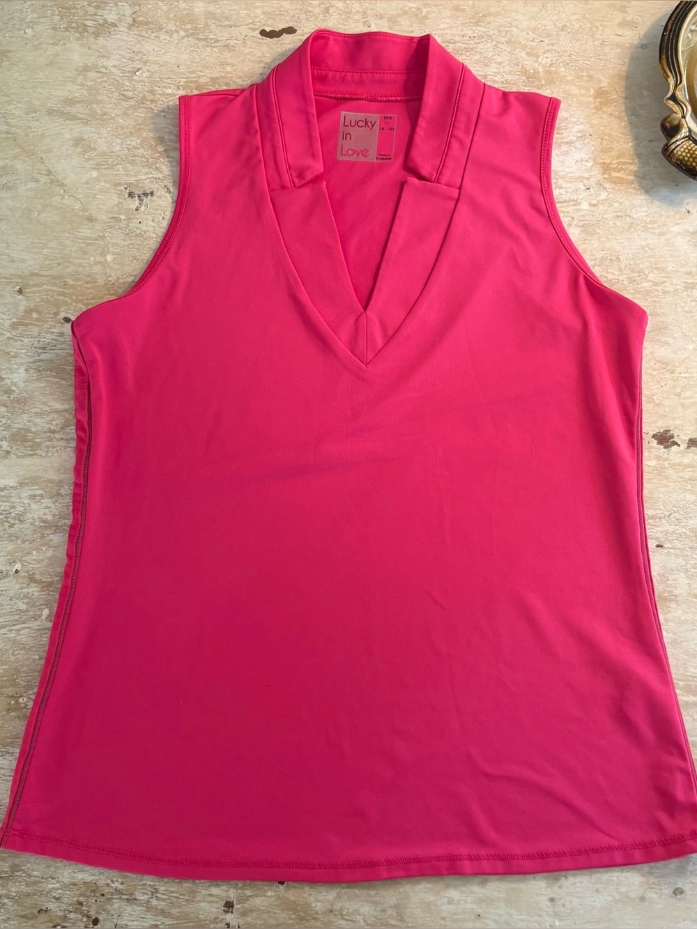 Lucky in Love Sleeveless V-Neck Golf- tennis Tank in Bright Pink . Sz-M
